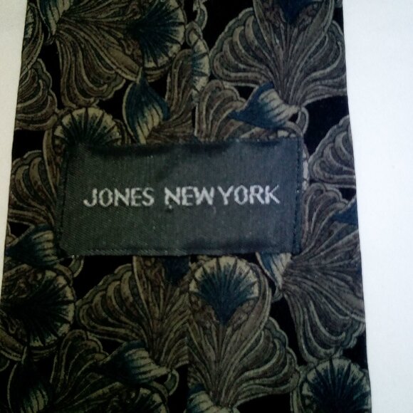 JONES NEW YORK 100% Silk Black Grey Teal Classic Floral Print Tie - Picture 3 of 4